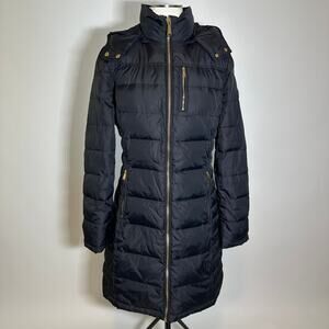 Michael Kors Black Down Quilted Long Puffer Coat Jacket Hooded Womens Medium M